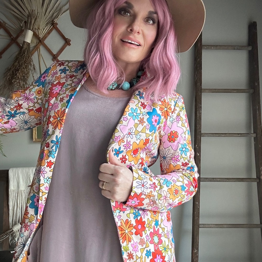 HANDMADE RETRO PASTEL FLOWER POWER BLAZER